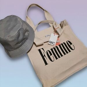 Aritzia Spring 🌸 Vibe Bundle – Femme Canvas Cream Tote Bag with Black Print